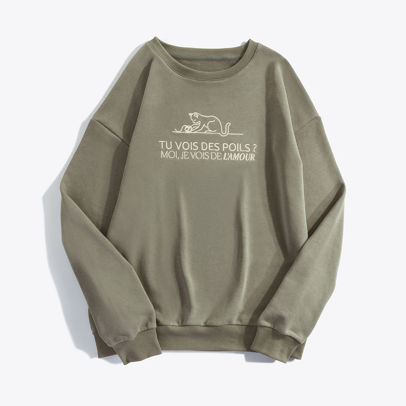 Sweat Oversize “Tu vois des poils ? Moi, je vois de l'amour” avec un motif de chat