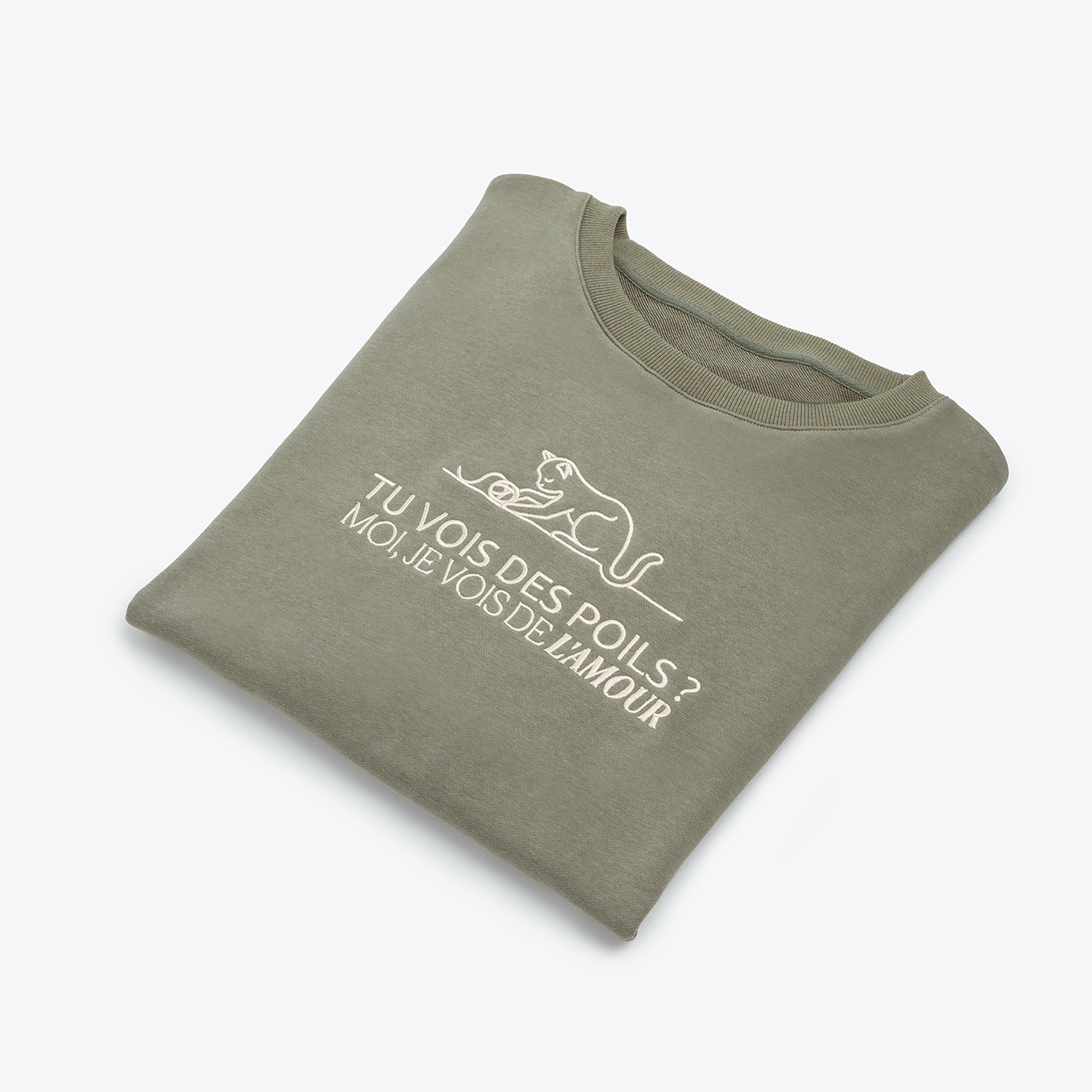 Sweat Oversize “Tu vois des poils ? Moi, je vois de l'amour” avec un motif de chat