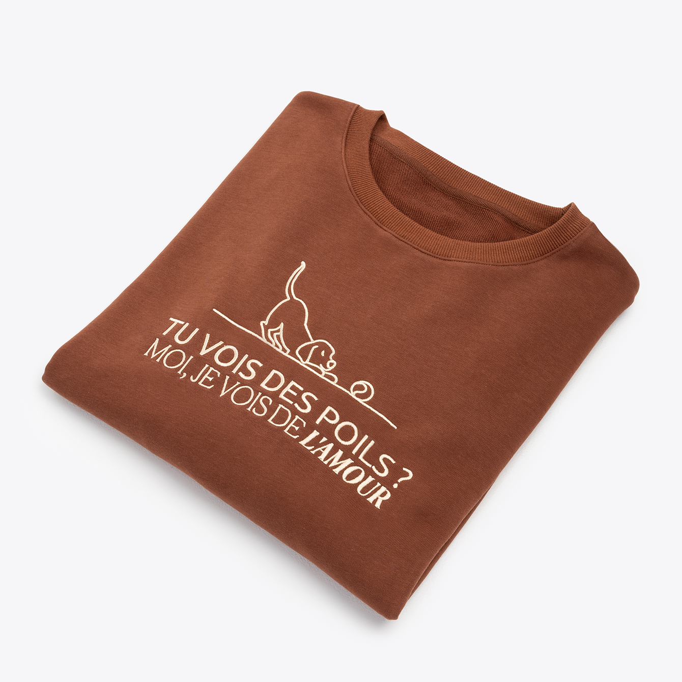 Sweat Oversize “Tu vois des poils ? Moi, je vois de l'amour” avec un motif de chien