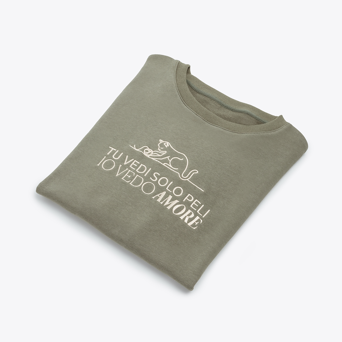 Felpa Oversize “Tu vedi solo peli, io vedo amore” con dettaglio gatto